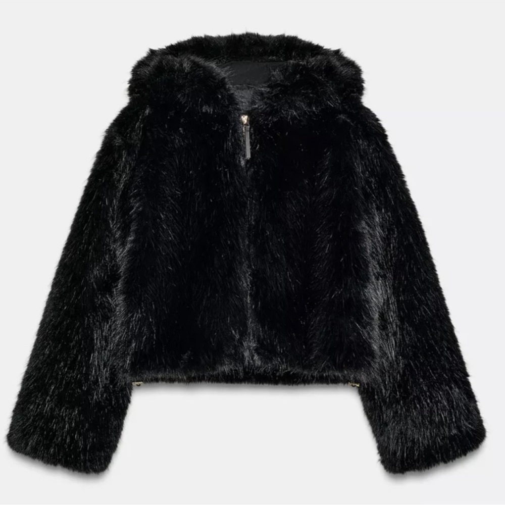 ZARA SHORT FAUX FUR HOODED COAT - Picture 9 of 13